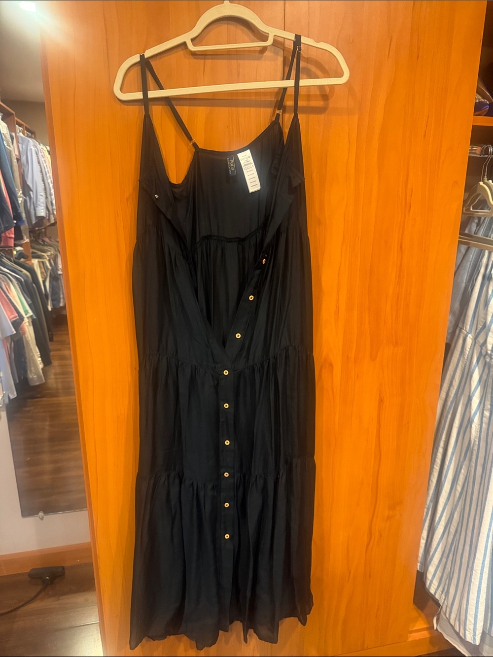 Polo by Ralph Lauren Black Button-Front Tiered Maxi Dress